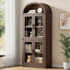 Libreria ad arco da 72'' con ante in vetro, armadio in legno a 6 ripiani per soggiorno, cucina o ufficio, scaffali espositivi in stile rustico