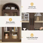 Libreria ad arco da 72'' con ante in vetro, armadio in legno a 6 ripiani per soggiorno, cucina o ufficio, scaffali espositivi in stile rustico