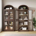 Libreria ad arco da 72'' con ante in vetro, armadio in legno a 6 ripiani per soggiorno, cucina o ufficio, scaffali espositivi in stile rustico