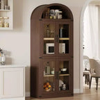 72'' Arched Bookcase with Glass Doors, 6-Tier Wooden Storage Cabinet for Living Room, Kitchen or Office, Farmhouse Style Display Shelves