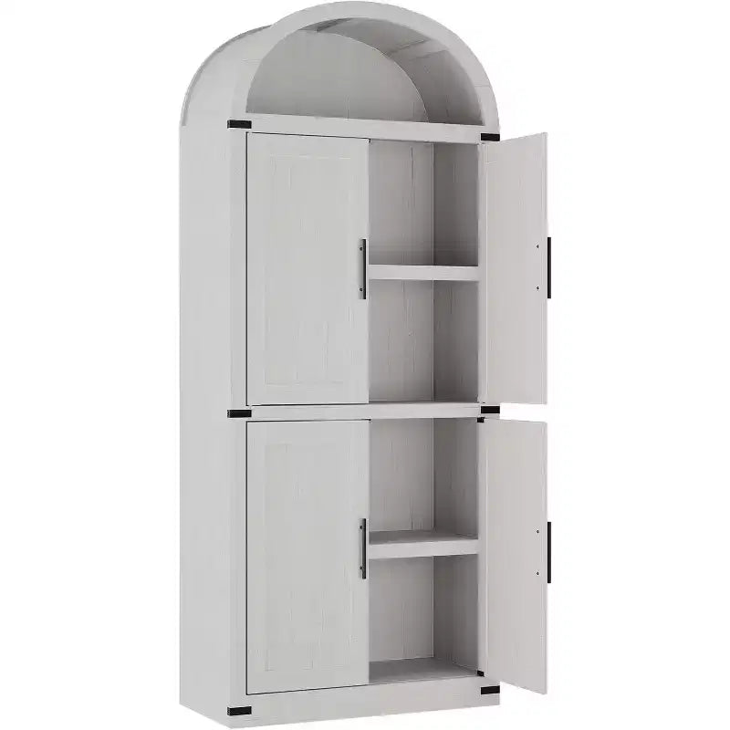 72'' Arched Bookcase with Glass Doors, 6-Tier Wooden Storage Cabinet for Living Room, Kitchen or Office, Farmhouse Style Display Shelves
