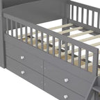 Whisen Twin Wooden Bed Frame, Platform Bed Frame with Storage 4 Drawers, Guardrail Headboard and Ladder