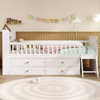 Whisen Twin Wooden Bed Frame, Platform Bed Frame with Storage 4 Drawers, Guardrail Headboard and Ladder