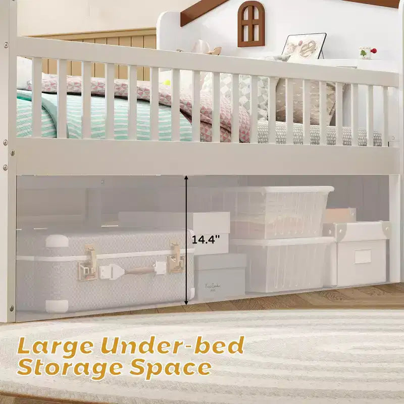 Whisen Twin Wooden Bed Frame, Platform Bed Frame with Storage 4 Drawers, Guardrail Headboard and Ladder
