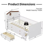 Whisen Twin Wooden Bed Frame, Platform Bed Frame with Storage 4 Drawers, Guardrail Headboard and Ladder