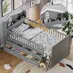 Whisen Twin Wooden Bed Frame, Platform Bed Frame with Storage 4 Drawers, Guardrail Headboard and Ladder