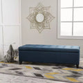 TUYOHW Storage Ottoman with Tufted Waffle Stitching, Storage Bench with Wooden Legs, Entryway Bench for Living Room, Bedroom, Navy Blue