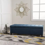 TUYOHW Storage Ottoman with Tufted Waffle Stitching, Storage Bench with Wooden Legs, Entryway Bench for Living Room, Bedroom, Navy Blue