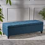 TUYOHW Poggiapiedi Contenitore con Cuciture Tufted Waffle, Panca Contenitore con Gambe in Legno, Panca da Ingresso per Soggiorno, Camera da Letto, Blu Marino