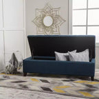 TUYOHW Poggiapiedi Contenitore con Cuciture Tufted Waffle, Panca Contenitore con Gambe in Legno, Panca da Ingresso per Soggiorno, Camera da Letto, Blu Marino