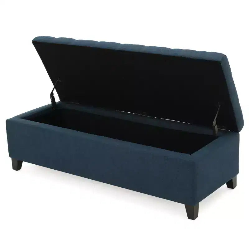 TUYOHW Poggiapiedi Contenitore con Cuciture Tufted Waffle, Panca Contenitore con Gambe in Legno, Panca da Ingresso per Soggiorno, Camera da Letto, Blu Marino