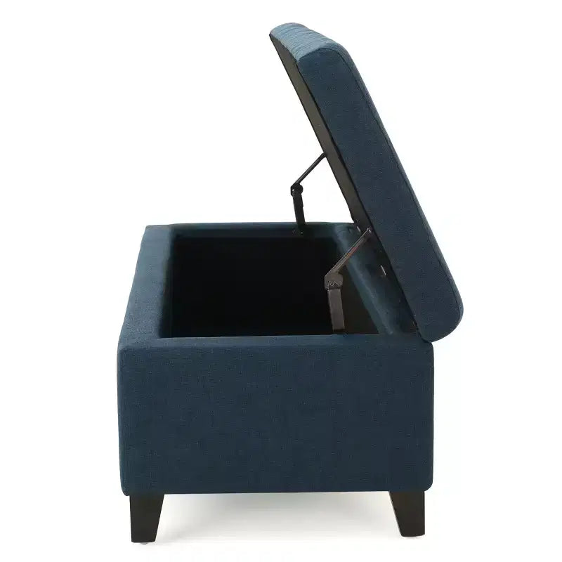 TUYOHW Poggiapiedi Contenitore con Cuciture Tufted Waffle, Panca Contenitore con Gambe in Legno, Panca da Ingresso per Soggiorno, Camera da Letto, Blu Marino