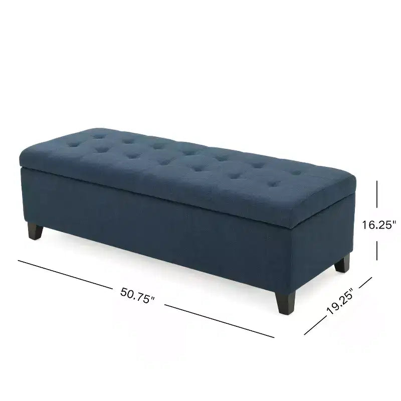 TUYOHW Poggiapiedi Contenitore con Cuciture Tufted Waffle, Panca Contenitore con Gambe in Legno, Panca da Ingresso per Soggiorno, Camera da Letto, Blu Marino