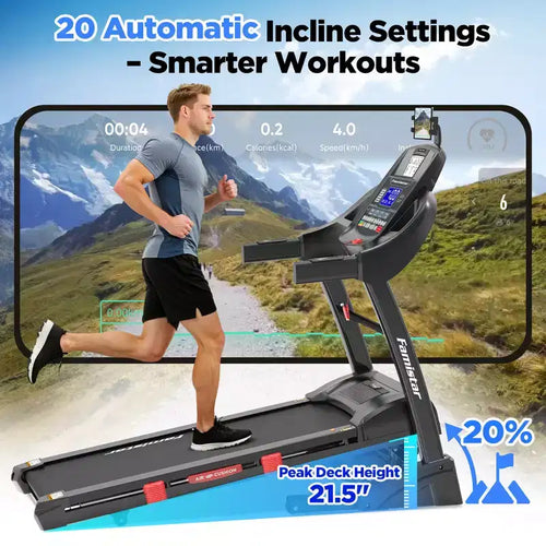 5.0HP Folding Treadmill for Home w/ 20 Auto Incline,Smart APP,300lb,HiFi Bluetooth Speakers,64 Programs,12MPH Speed,Foldable Treadmill Running Machine