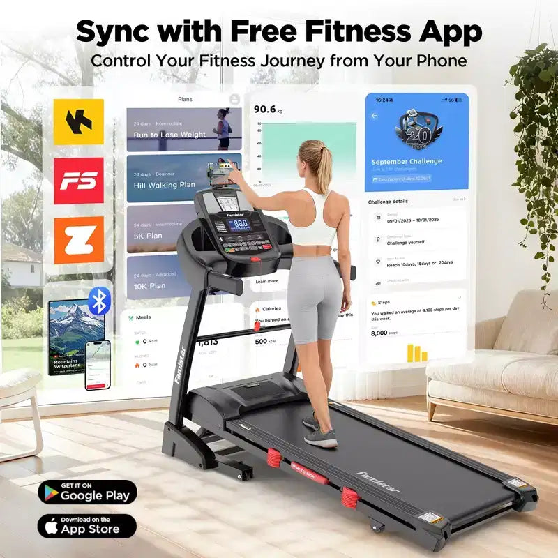 5.0HP Folding Treadmill for Home w/ 20 Auto Incline,Smart APP,300lb,HiFi Bluetooth Speakers,64 Programs,12MPH Speed,Foldable Treadmill Running Machine