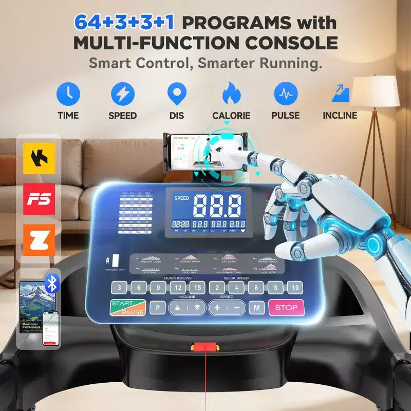 5.0HP Folding Treadmill for Home w/ 20 Auto Incline,Smart APP,300lb,HiFi Bluetooth Speakers,64 Programs,12MPH Speed,Foldable Treadmill Running Machine