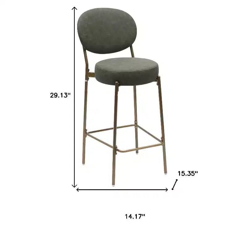 HomeRoots Set of Two 29 Green and Gold Faux Leather and Metal Low Back Bar Height Bar Chairs