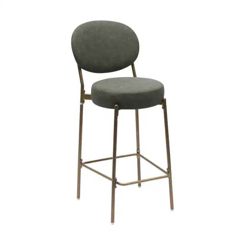 HomeRoots Set of Two 29 Green and Gold Faux Leather and Metal Low Back Bar Height Bar Chairs