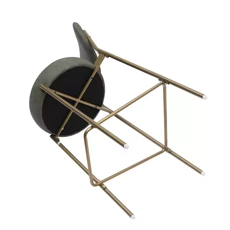 HomeRoots Set of Two 29 Green and Gold Faux Leather and Metal Low Back Bar Height Bar Chairs