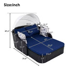 CLIHOME Outdoor Sunbed with Adjustable Canopy, Double Lounge, PE Rattan Daybed, Black Wicker and Cushion