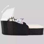 CLIHOME Outdoor Sunbed with Adjustable Canopy, Double Lounge, PE Rattan Daybed, Black Wicker and Cushion