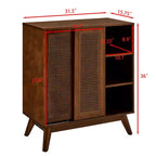 JVNOXK Medieval-inspired modern rattan sideboard with adjustable shelves and solid wood base, ideal for entryways or kitchens. Available in dark wood