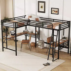 Clihome Twin Size Metal Loft Bed with Two Built-in Desks
