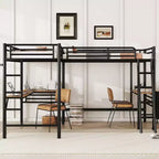 Clihome Twin Size Metal Loft Bed with Two Built-in Desks