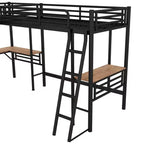 Clihome Twin Size Metal Loft Bed with Two Built-in Desks