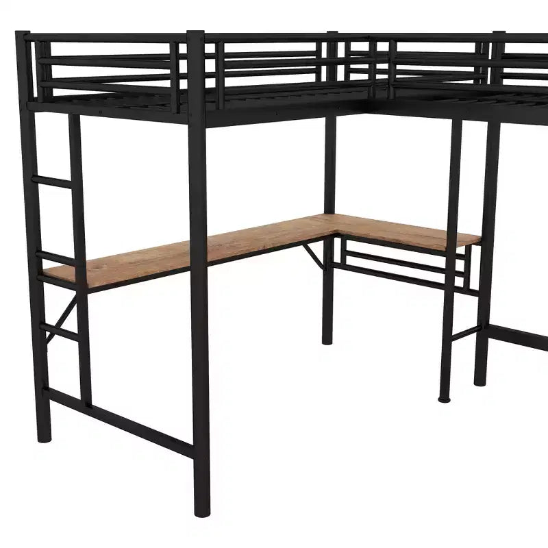 Clihome Twin Size Metal Loft Bed with Two Built-in Desks