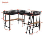 Clihome Twin Size Metal Loft Bed with Two Built-in Desks