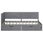 Clihome Twin Size Wood Daybed with 2 Drawers and Rustic Guardrail