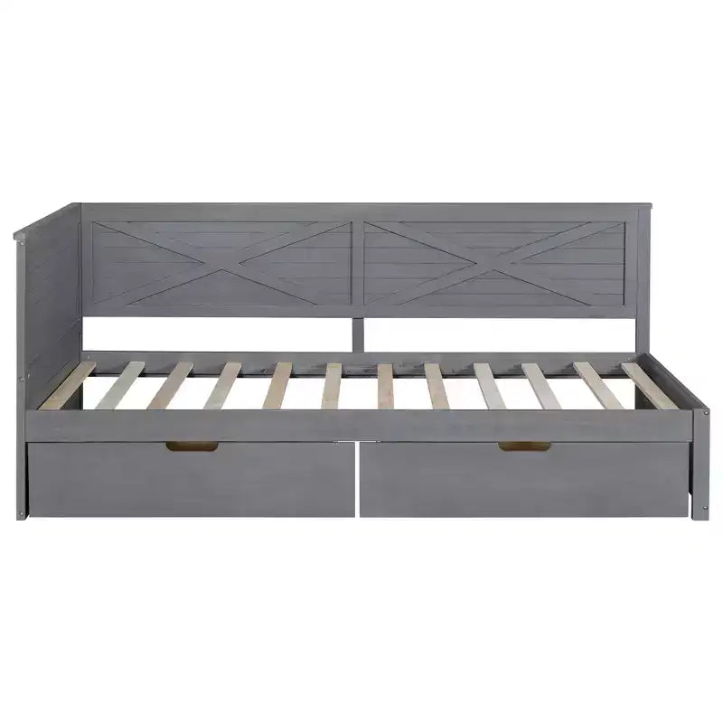 Daybed in legno per letto singolo Clihome con 2 cassetti e sponda rustica