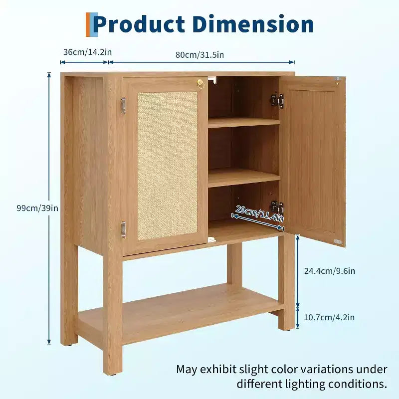 Rattan Shoe Cabinet for Entryway, 5-Tier Freestanding Wood Shoe Rack, Adjustable Shelves, Open Storage Organizer for Hallway, Living Room, Dark Oak