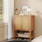Rattan Shoe Cabinet for Entryway, 5-Tier Freestanding Wood Shoe Rack, Adjustable Shelves, Open Storage Organizer for Hallway, Living Room, Dark Oak
