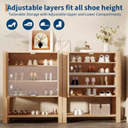 Rattan Shoe Cabinet for Entryway, 5-Tier Freestanding Wood Shoe Rack, Adjustable Shelves, Open Storage Organizer for Hallway, Living Room, Dark Oak