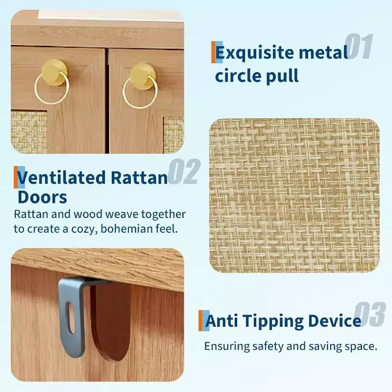Rattan Shoe Cabinet for Entryway, 5-Tier Freestanding Wood Shoe Rack, Adjustable Shelves, Open Storage Organizer for Hallway, Living Room, Dark Oak