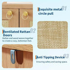 Rattan Shoe Cabinet for Entryway, 5-Tier Freestanding Wood Shoe Rack, Adjustable Shelves, Open Storage Organizer for Hallway, Living Room, Dark Oak