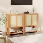 Rattan Shoe Cabinet for Entryway, 5-Tier Freestanding Wood Shoe Rack, Adjustable Shelves, Open Storage Organizer for Hallway, Living Room, Dark Oak
