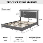 Whisen 3-Pieces Sets, Queen Size Upholstered Platform Bed and Two Nightstands