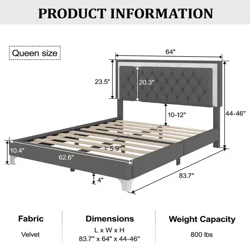 Whisen 3-Pieces Sets, Queen Size Upholstered Platform Bed and Two Nightstands