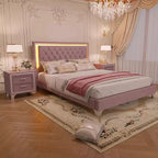 Whisen 3-Pieces Sets, Queen Size Upholstered Platform Bed and Two Nightstands