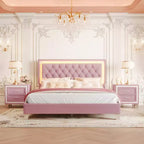 Whisen 3-Pieces Sets, Queen Size Upholstered Platform Bed and Two Nightstands