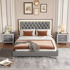 Whisen 3-Pieces Sets, Queen Size Upholstered Platform Bed and Two Nightstands