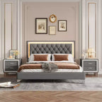 Whisen 3-Pieces Sets, Queen Size Upholstered Platform Bed and Two Nightstands