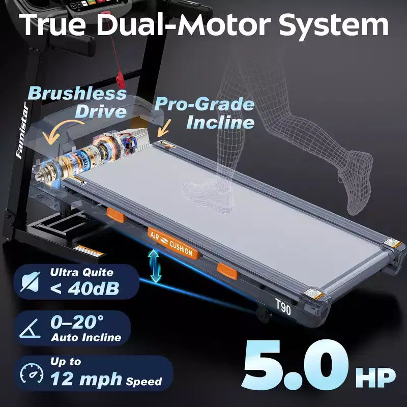 Smart Folding Treadmill with Step Tracking C 20-Level Auto Incline, 0.6C12 MPH, Dual Quiet Motor, LED Display for Home Use