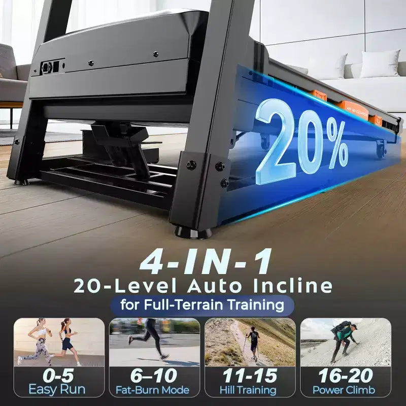 Smart Folding Treadmill with Step Tracking C 20-Level Auto Incline, 0.6C12 MPH, Dual Quiet Motor, LED Display for Home Use