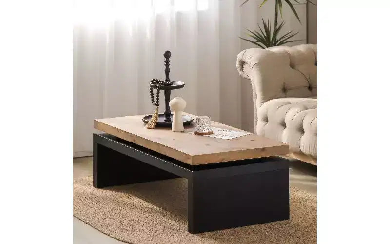 TUYOHW Modern Wooden Coffee Table with Floating-Top, Sleek Rectangular Center Table for Living Room, Industrial Sofa Table