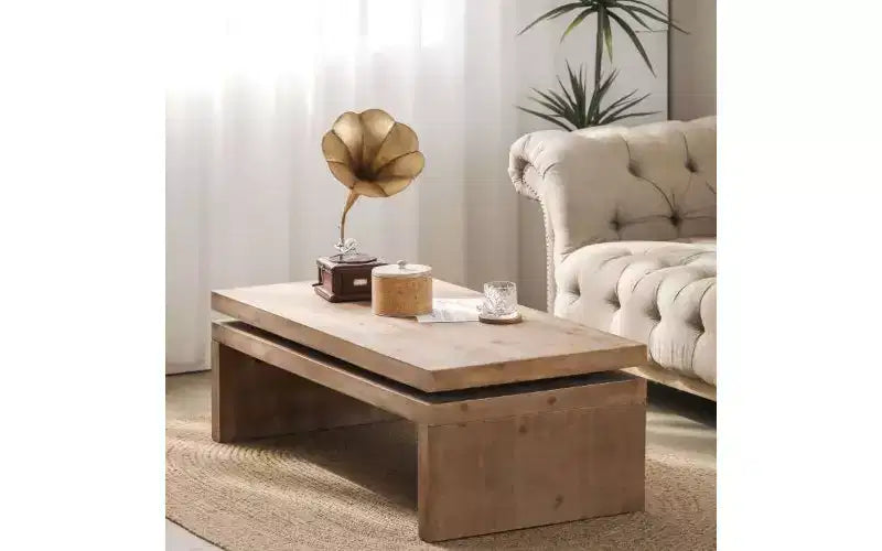 TUYOHW Modern Wooden Coffee Table with Floating-Top, Sleek Rectangular Center Table for Living Room, Industrial Sofa Table