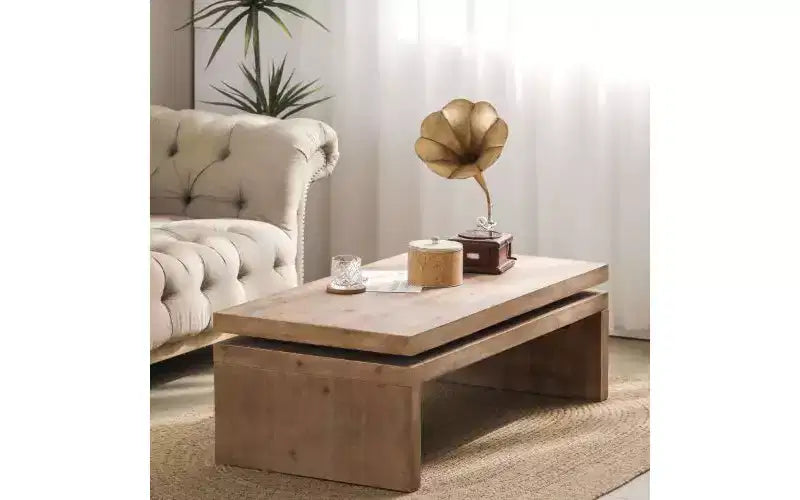 TUYOHW Modern Wooden Coffee Table with Floating-Top, Sleek Rectangular Center Table for Living Room, Industrial Sofa Table